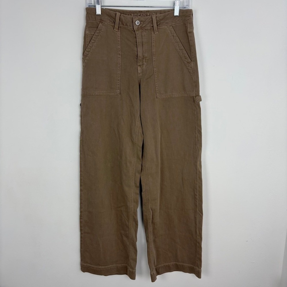American Eagle Stretch Baggy Wide Leg Cargo Pants Brown High Rise Carpenter 2